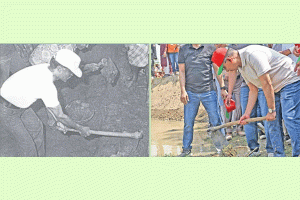 ১৯৭৭ সালে ঐতিহাসিক খাল খনন কর্মসূচি উদ্বোধন করেন শহীদ রাষ্ট্রপতি জিয়াউর রহমান (বাঁয়ে); গতকাল আবার একই কর্মসূচি চালু করেন তাঁর ছেলে প্রধানমন্ত্রী তারেক রহমান